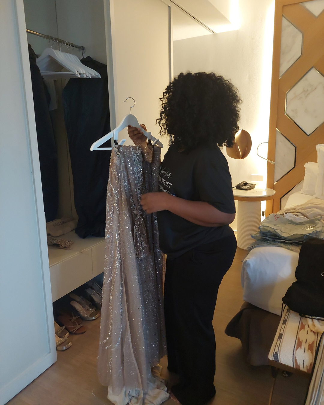 Destination wedding wardrobe specialist providing professional bride and groom wardrobe support during a multi-day wedding in Mallorca.