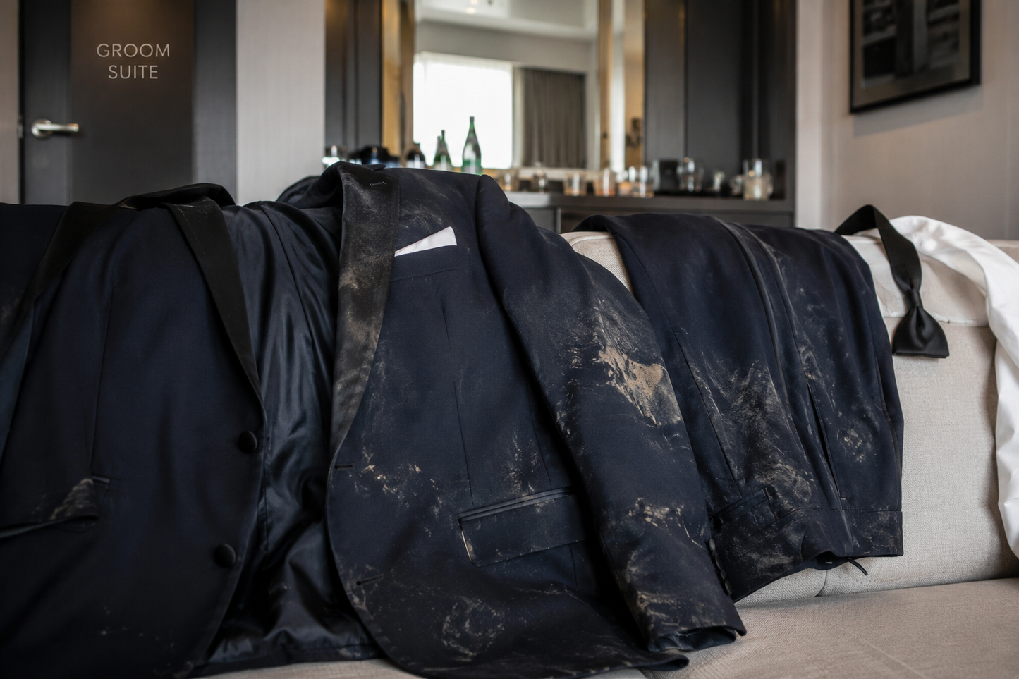 Stained groom's suit - After wedding packing service. www.silversilverbridaldresser.co.uk